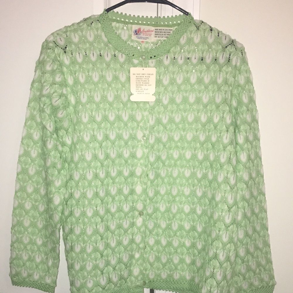 Vintage New Americana Knitting Mills of Miami Mrs Maisel Green White cardigan